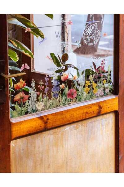 ÇEÇEN HOME Colorful Spring Flower Window Sticker, Glass Sticker, Living Room-Bathroom Wall Sticker 40X15 cm