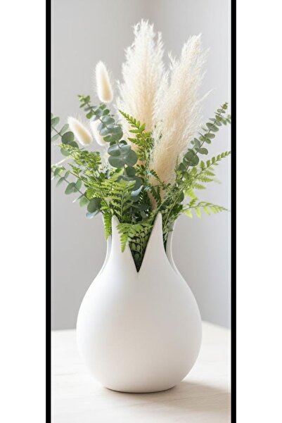 Lui Tasarım Japandi Tarzı El İşçiliği Beyaz Seramik Vazo