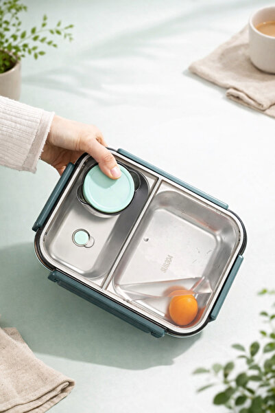 Comprox 304 Paslanmaz Çelik Bento Lunch Box – 2 Bölmeli, Sosluklu, BPA Free |...