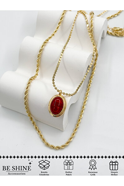 Be shine accessories Burgu Kolye (60cm) + Bordo Taşlı Kolye(40+5cm) Vip Seri ...