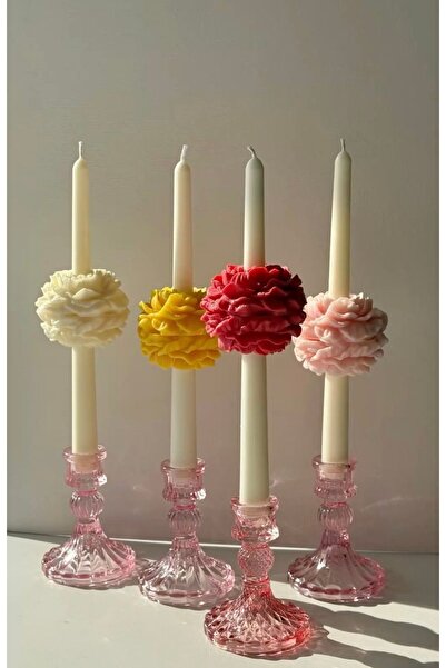 By Şirin Candle 4lü Şakayıklı Şamdan Mumları Renkli ( Şamdanlar dahil değildir)