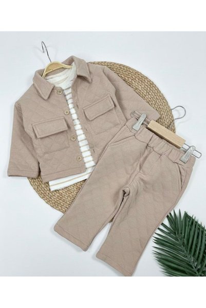P&H BABYWEAR Striped Badili Quilted Safari Model 3-Piece Baby Boy/Child Set