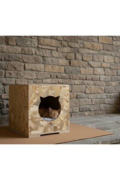 MSAY Kedi Evi Ahşap Osb (30x40x42) Kutu Model