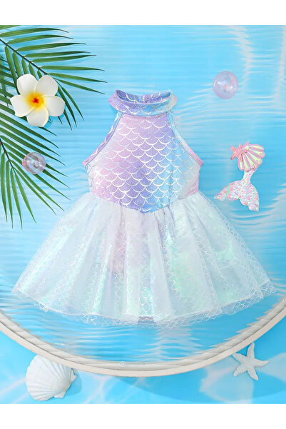 MODA Denizkızı desenli tütülü kız çocuk mayo elbise. Parlak detaylı, hafif ve...