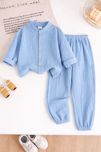 BEBEĞİME ÇORAP 100% Cotton Muslin Bohemian Shirt Set with Elasticated Cuffs /...