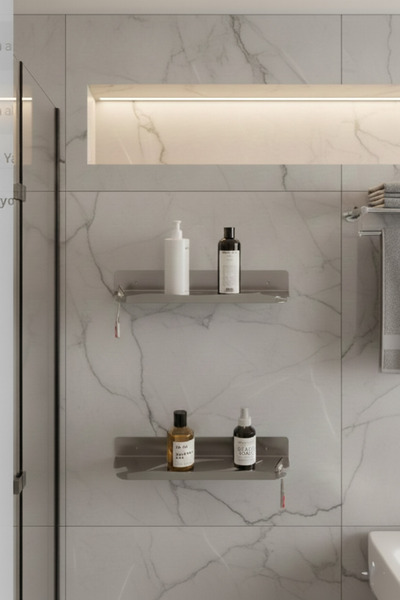 STRADA HOME 2 ADET Paslanmaz Çelik İnoks Banyo Şampuan Rafı, Yapışkanlı ve Vi...