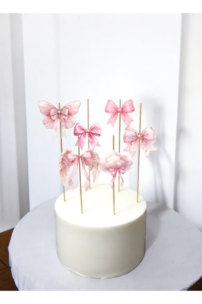 Sinem Gift Pembe Doğum Günü Konsepti - 6 Adet Pembe Kurdela Pasta Süsü -