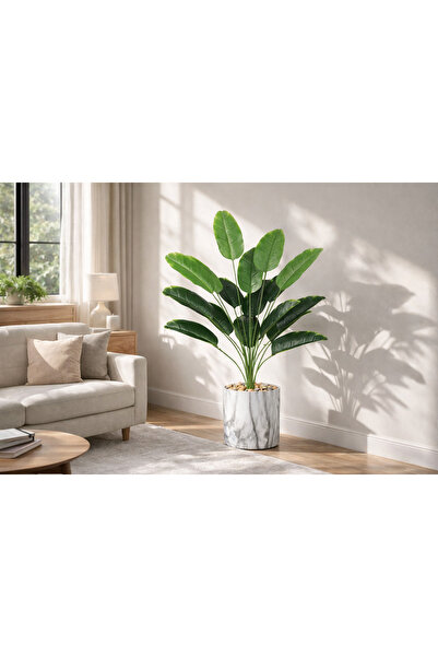 AMZOE Artificial banana leaf plant with pot – 80 cm tall