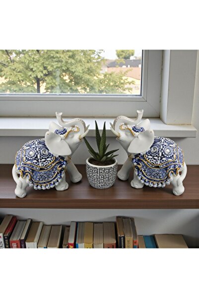ELSELİFE Renkli Nakış İşlemeli 2’li Feng Shui Şans Bereket Fil Heykel Seti De...