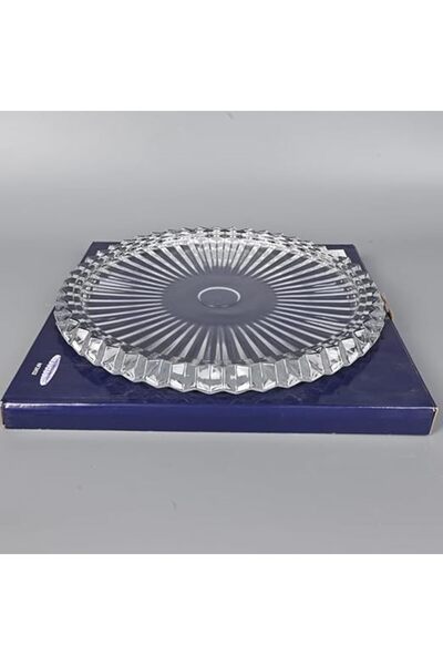 Generic A luxurious 32cm round, embossed, clear glass serving dish, perfect f...