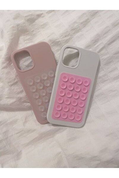 Bektas HomeOffice حامل شفط للهاتف من السيليكون باللونين الأبيض والوردي، قطعتان