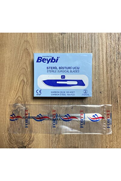 Beybi BİSTÜRİ UCU NO:21(100 ADET)+NEŞTER SAPI NO:4 (İKİLİ TAKIM)PASLANMAZ KAR...