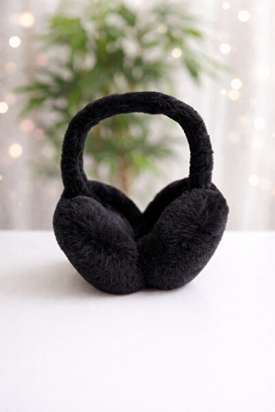 Gunessa Peluş Kulaklık Siyah Soğuktan Koruyan Yumuşak Kürklü Katlanabilen Kış...