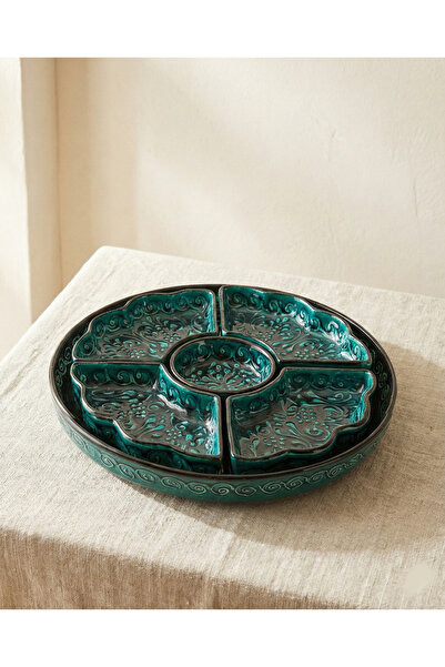 Zera Dizayn Zera Premium Kabartmalı Dantel Motif Çok Bölmeli Çerezlik Tepsisi...