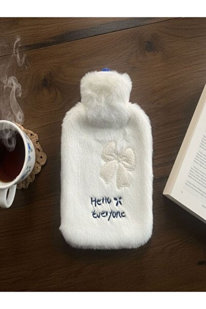 Özasya AVM Hello Everyone Yazılı Kurdeleli beyaz Peluş Sıcak Su Torbası 1 Lt