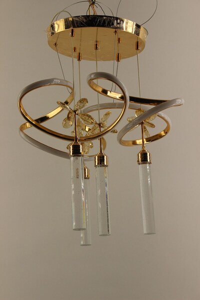 GN GEN AYDINLATMA Lüks Gold Baloncuklu Kristal 4 Sarkıtlı Çemberli Serisi 3 R...