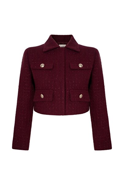 laulei Бордо твидово сако с реверен яка