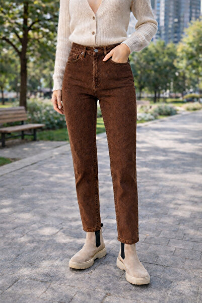 DELDNM Luna Vintage Brown High Waist Stretch Fabric Women's Mom Jean