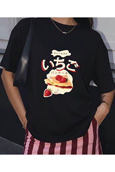 LORVEX Strawberry Pancakes Printed Oversized Women's Cotton Tshirt - T-Shirt