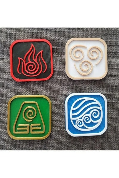 FOLİNZA Avatar 4-Piece Square Coasters 4 Elements Fire Water Soil Air