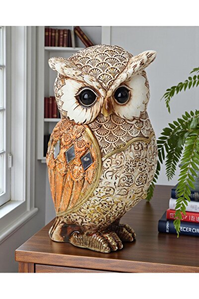 ELSELİFE Lüks Aynalı Taşlı Motif İşlemeli Baykuş Biblo 17cm Dekoratif Ev Ofis...