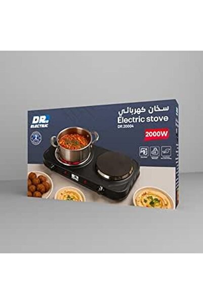 DR.ELECTRIC موقد كهربائي مزدوج، 2000 واط، سطح حجري، أسود، موديل DR.20004