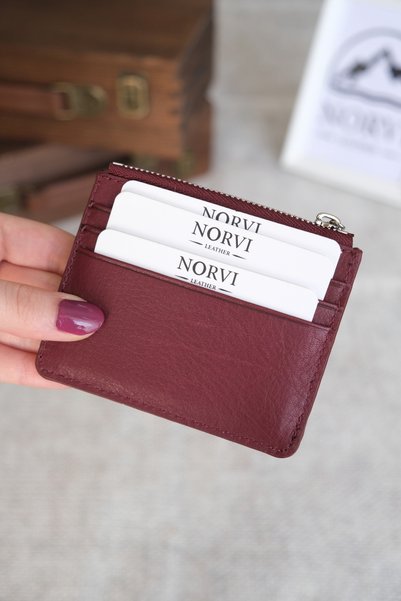 Norvi Leather حامل بطاقات بسحاب ومشبك 1253