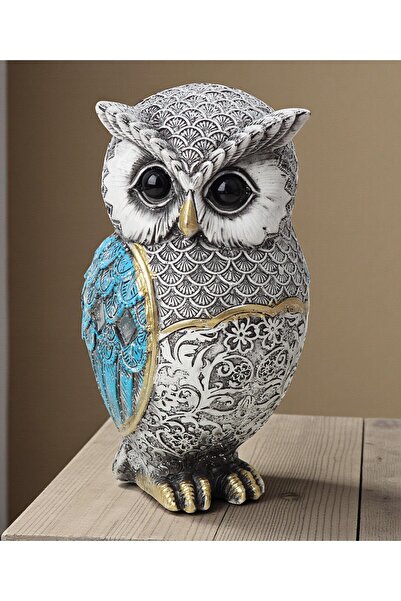 ELSELİFE Lüks Aynalı Taşlı Motif İşlemeli Baykuş Biblo 17cm Dekoratif Ev Ofis...