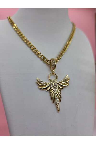 mayaluxe قلادة من الفولاذ على شكل جناح ملاك مرصعة بحجر الزركون بتصميم أنيق وراقٍ