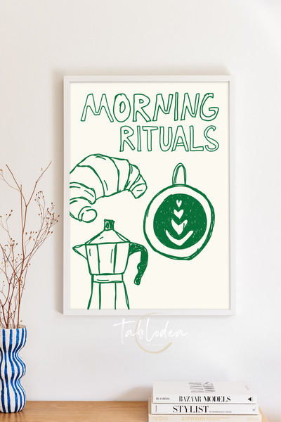 tablodea Διακόσμηση γωνιακού χώρου καφέ με λευκό ξύλινο πλαίσιο αφίσα TD Morn...