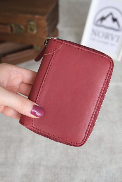 Norvi Leather Leather Card Holder with Zippered Accordion Compartment 1260