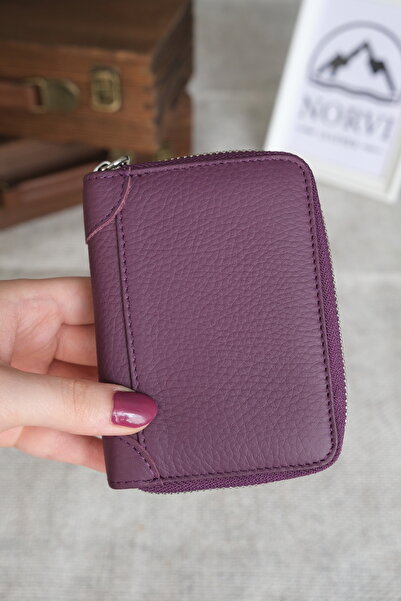 Norvi Leather Leather Card Holder with Zippered Accordion Compartment 1260