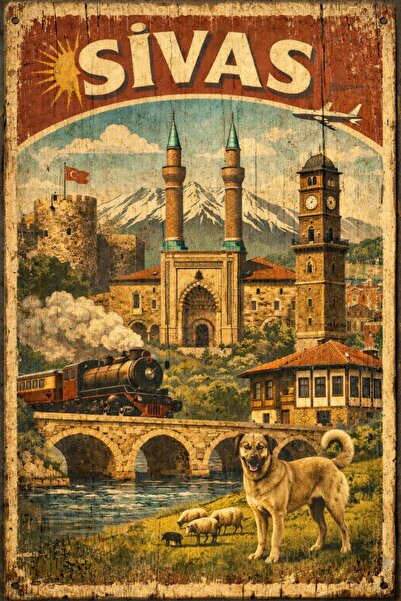 BiveSa Sivas İli Retro Ahşap Poster