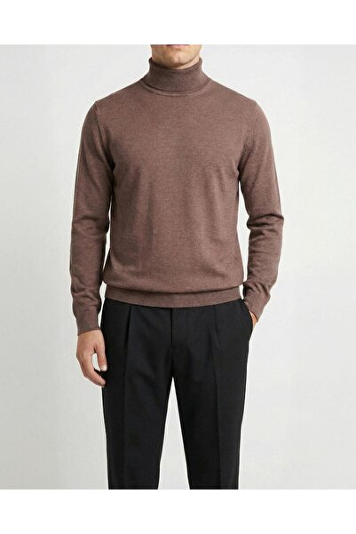 TerziAdemAltun Italian style s Slim Fit turtleneck men's knitwear sweater brown t15104