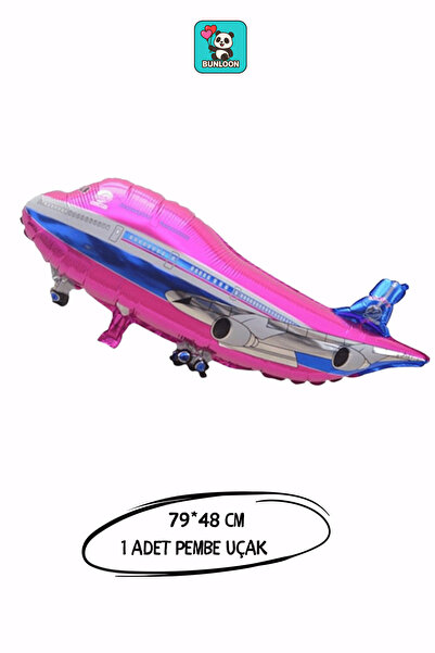 Bunloon Uçak Figürlü Pembe Folyo Balon 79×48 cm Doğum Günü Parti Süsleme