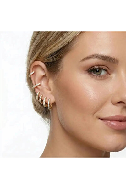 Dorvina Gold Color Brass Zircon Stone Hoop Women's Earring Set Tarnish Resistant |   Stylish and Durable Jewelry