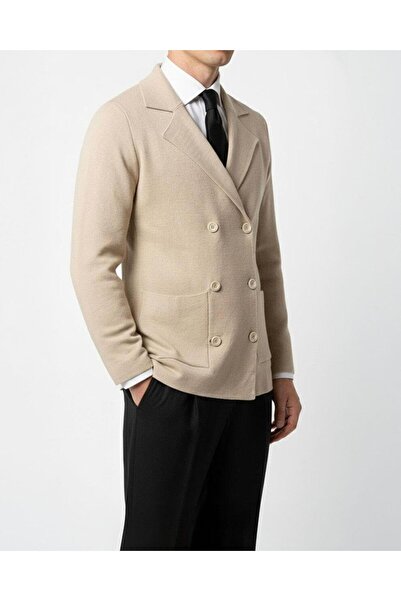 TerziAdemAltun Italian Style S Slim Fit Men's K Double-Breasted Button Cardigan Beige T14840