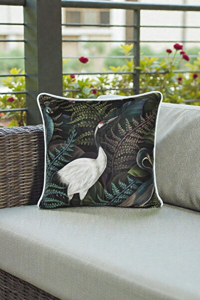 VISIONARIO Throw Pillow Cover Botanical Bird Patterned 45X45 Raschel Knitted ...