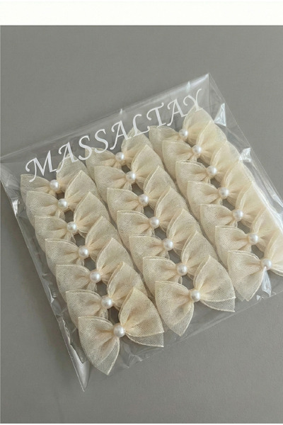 Massaltay 25 Adet İncili Keten Nopeli Fiyonk Kurdele | El Yapımı, Nikah Şeker...