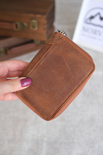 Norvi Leather Leather Card Holder with Zippered Accordion Compartment 1260