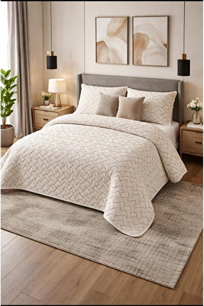AKSU Belenay Embroidered Quilted Bedspread Modern Washable 4 Seasons 240X250 65X85 2 Pieces Pillows