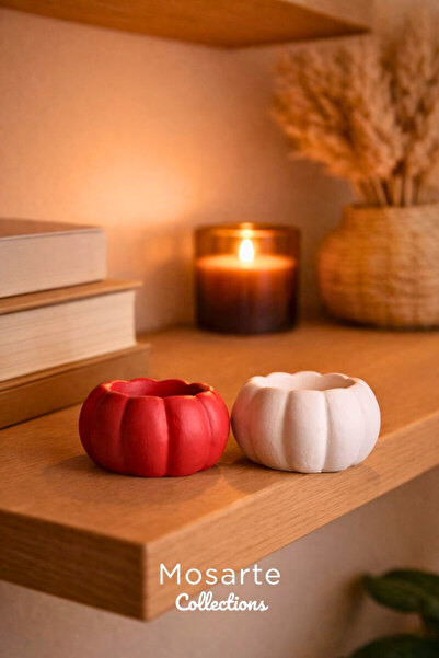 Mosarte Minimal Pumpkin Design Decorative Object / Vase Set of 2 - Red / Whit...
