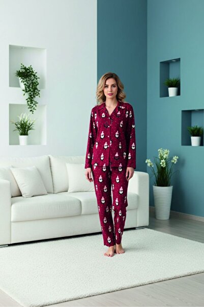 trendmodaal BORDO SÜET KUMAŞ PİJEMA TAKIMI