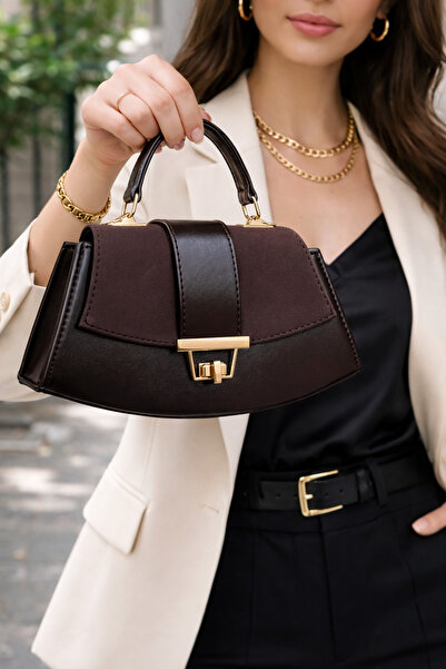 ARLEN STUDIO LUNA Kadın, Kahverengi Gold Detaylı El & Omuz Çantası – Kutu For...