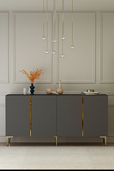 CENEYRA KA1524AG POLİ150 KONSOL, KAHVE KÖŞESİ ve TV SEHPASI ANTRASİT-GOLD 150cm