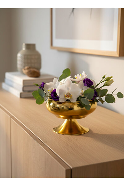 VAZO DEKOR Lüks Dekoratif Altın Sarısı Sunum Kasesi - Metal Ayaklı Meyvelik v...