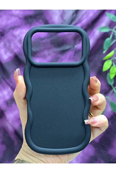 Magic Ring iPhone 17 PRO Uyumlu Yumuşak Dokulu Dalga Kenarlı Mat Siyah Kılıf