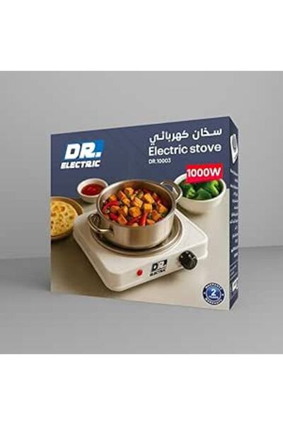 DR.ELECTRIC Electric Spiral Stove, 1000W, White, Single Portable Stove with Temperature Control, Mod