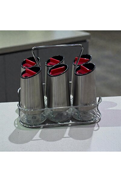 cc bin shihon Modern Steel Glass Salt Set - 6 Pieces with Metal Stand