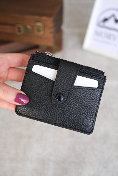 Norvi Leather Snap Fastener Zippered Card Holder 1253